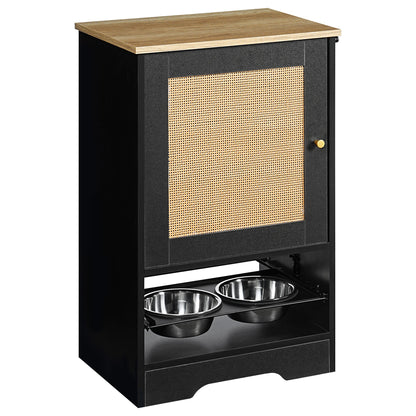 Feeding Station with 1 Storage Cabinets, Pet Feeding Station with 2 Elevated Dog Bowls, Side Hooks, Anti-tip Kit, Hidden Pet Feeder Station for Feeding &amp; Watering, Black