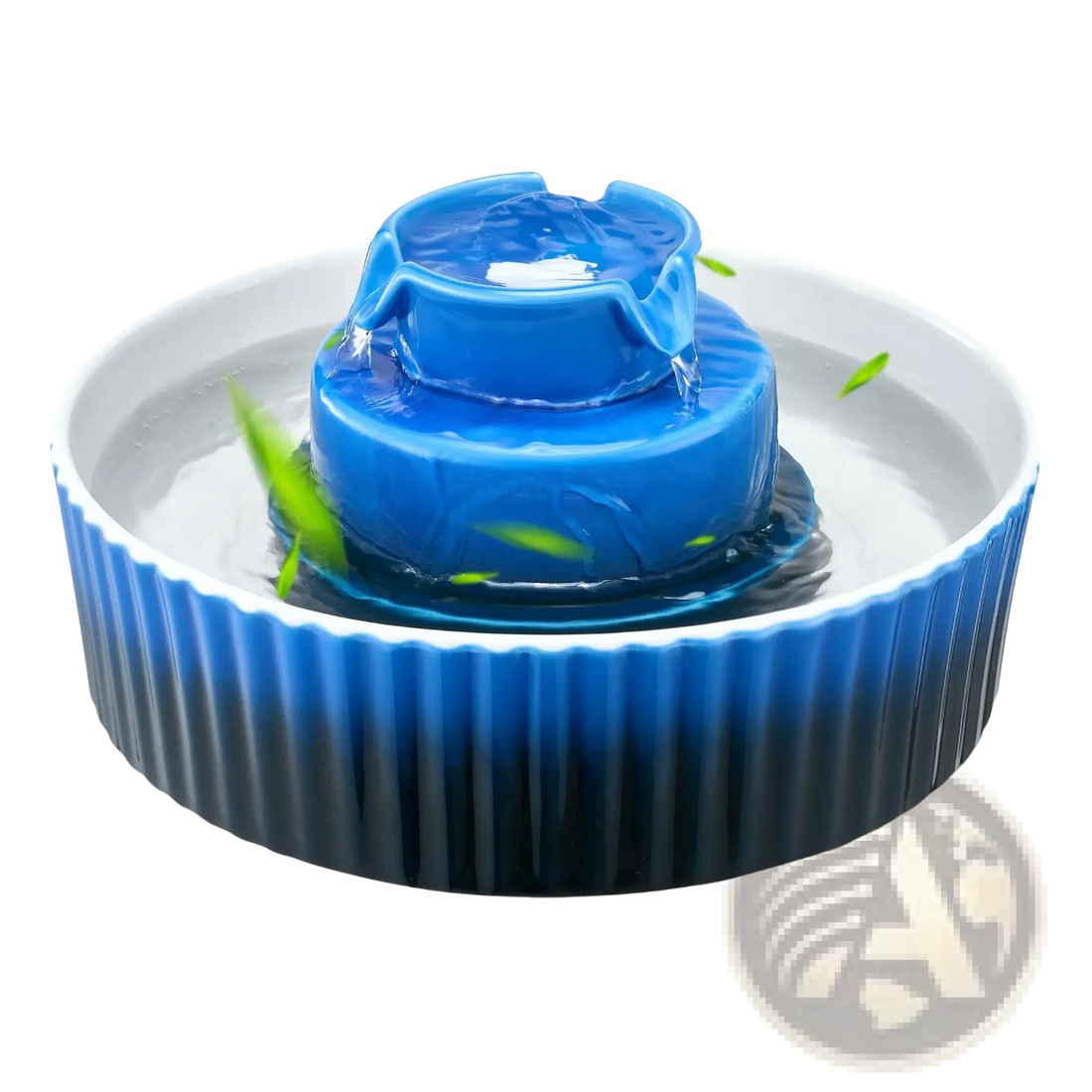 Ceramic Cat Water Fountain 2.1l Blue Tiered Pet Bowl