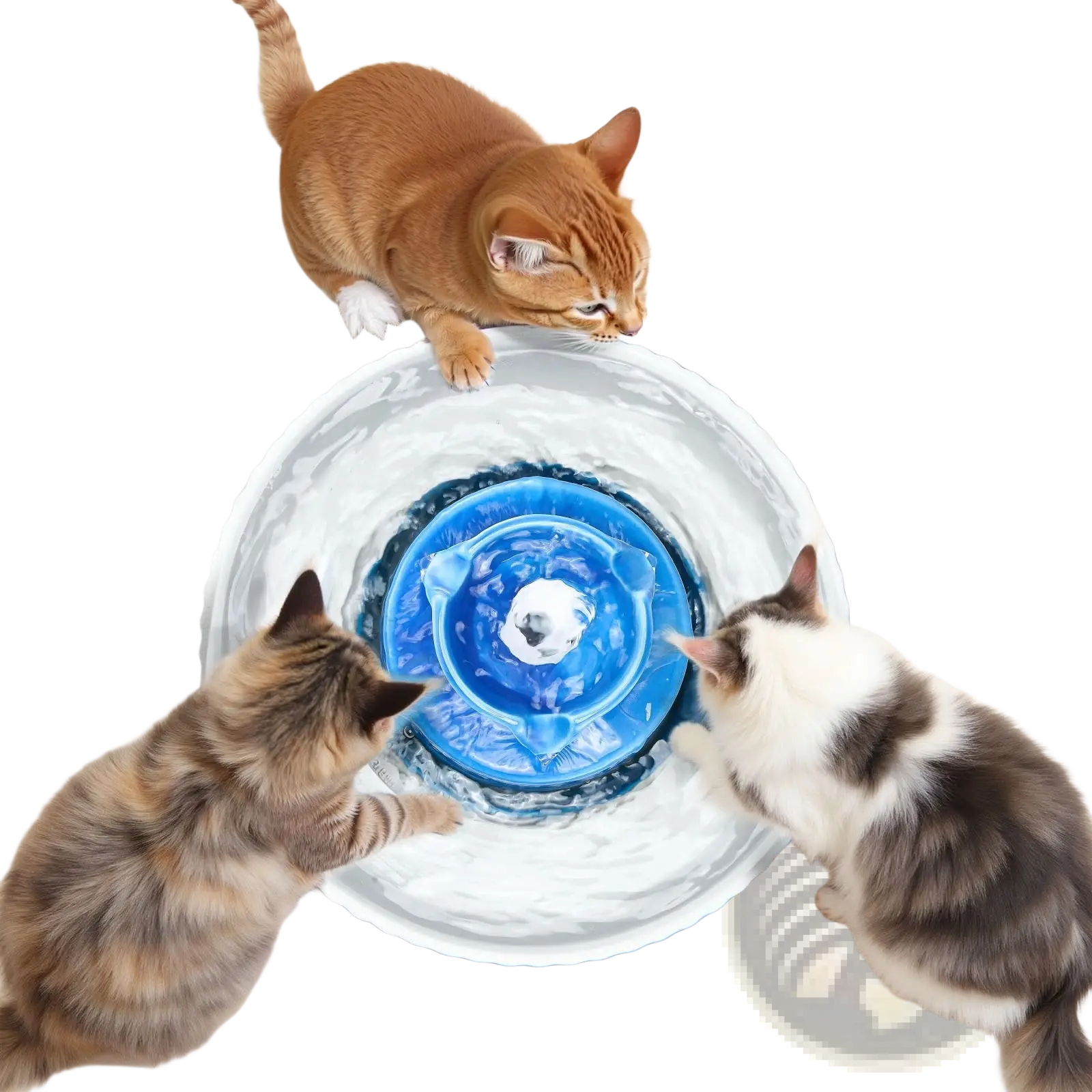 Ceramic Cat Water Fountain 2.1l Blue Tiered Pet Bowl