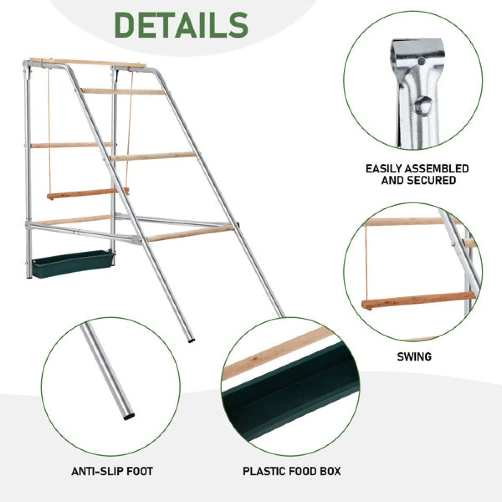 Chicken Perch 4 Tier Metal and Wood Outdoor Activity Stand