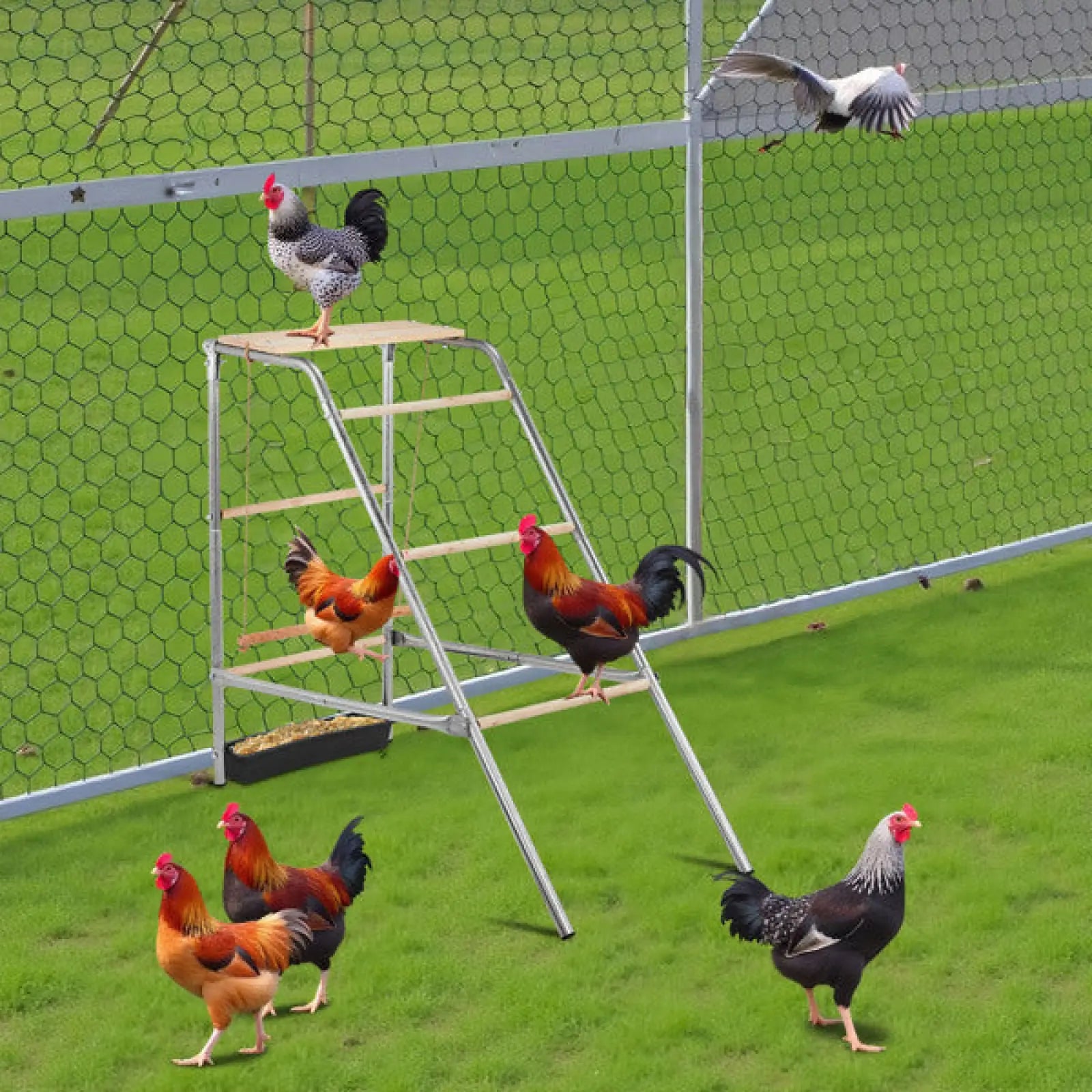 Chicken Perch 4 Tier Metal and Wood Outdoor Activity Stand
