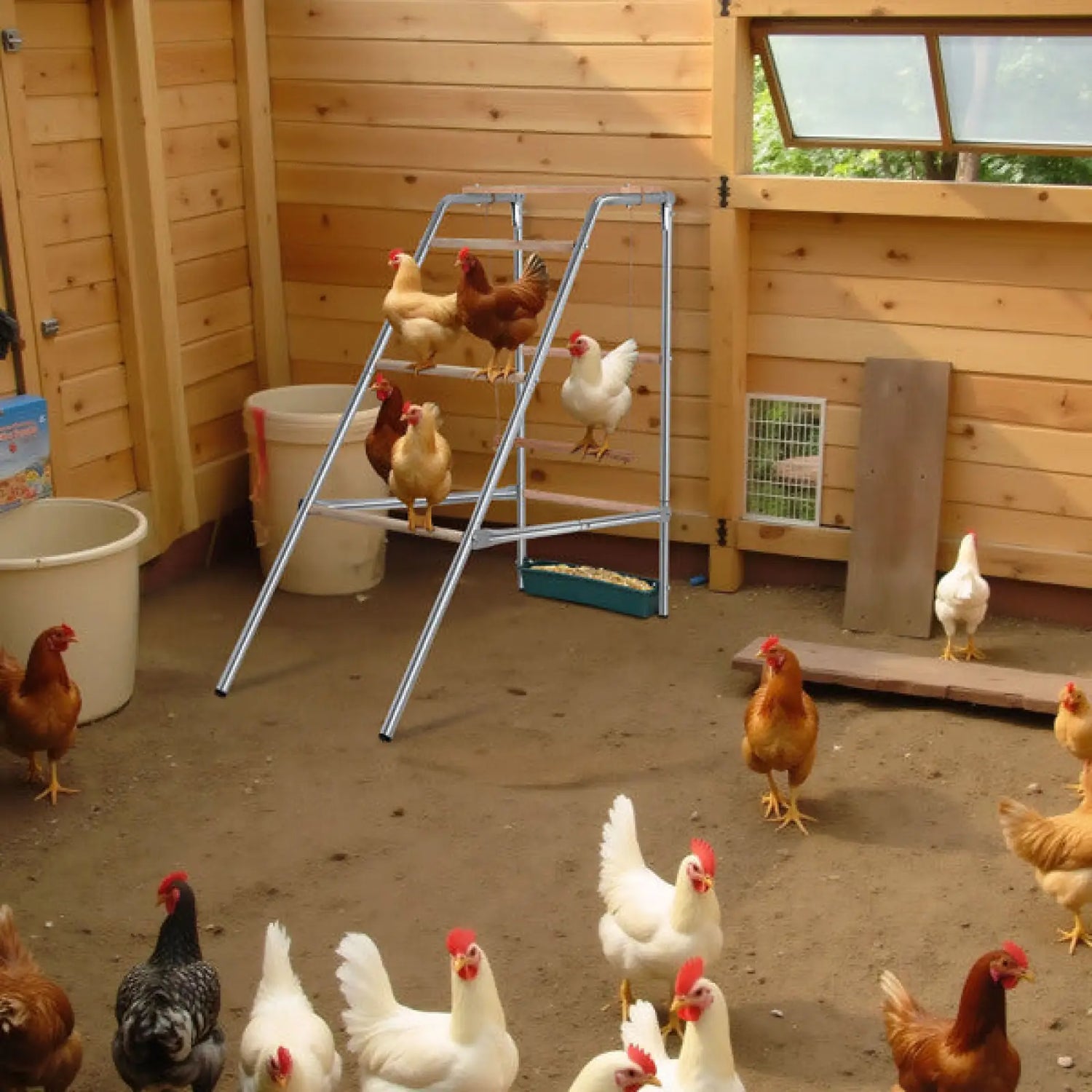 Chicken Perch 4 Tier Metal and Wood Outdoor Activity Stand