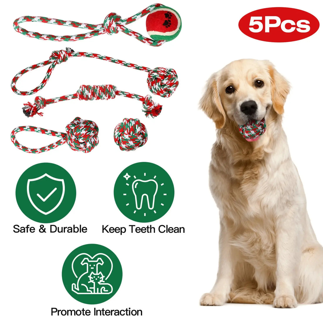 Christmas Dog Rope Toys 5pcs Teething Chew Set