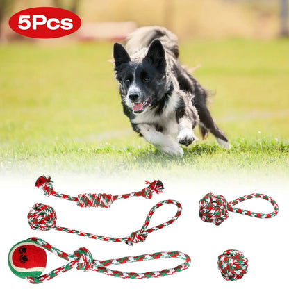 Christmas Dog Rope Toys 5pcs Teething Chew Set