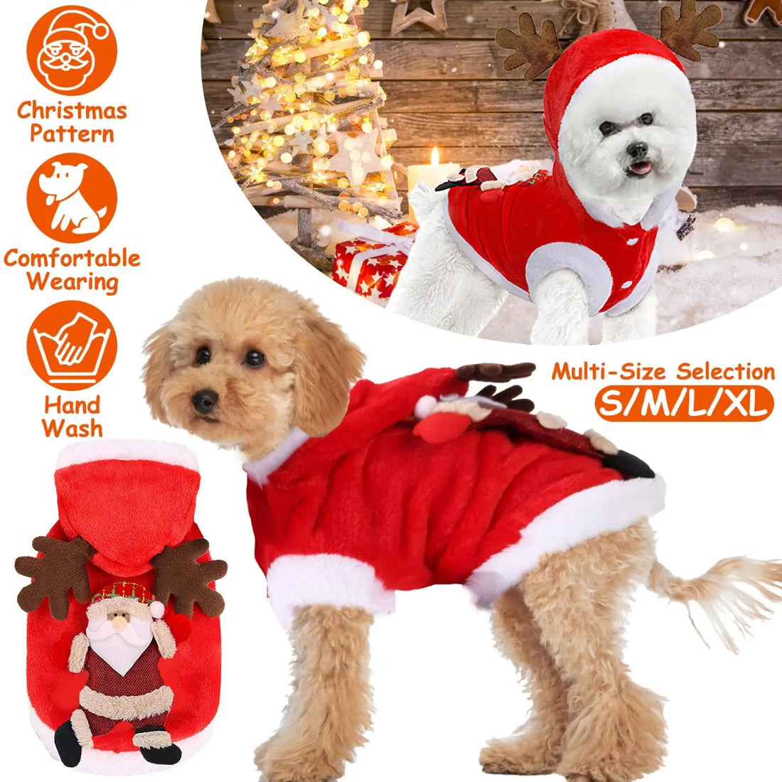 Christmas Pet Costume Santa Reindeer Winter Outfit