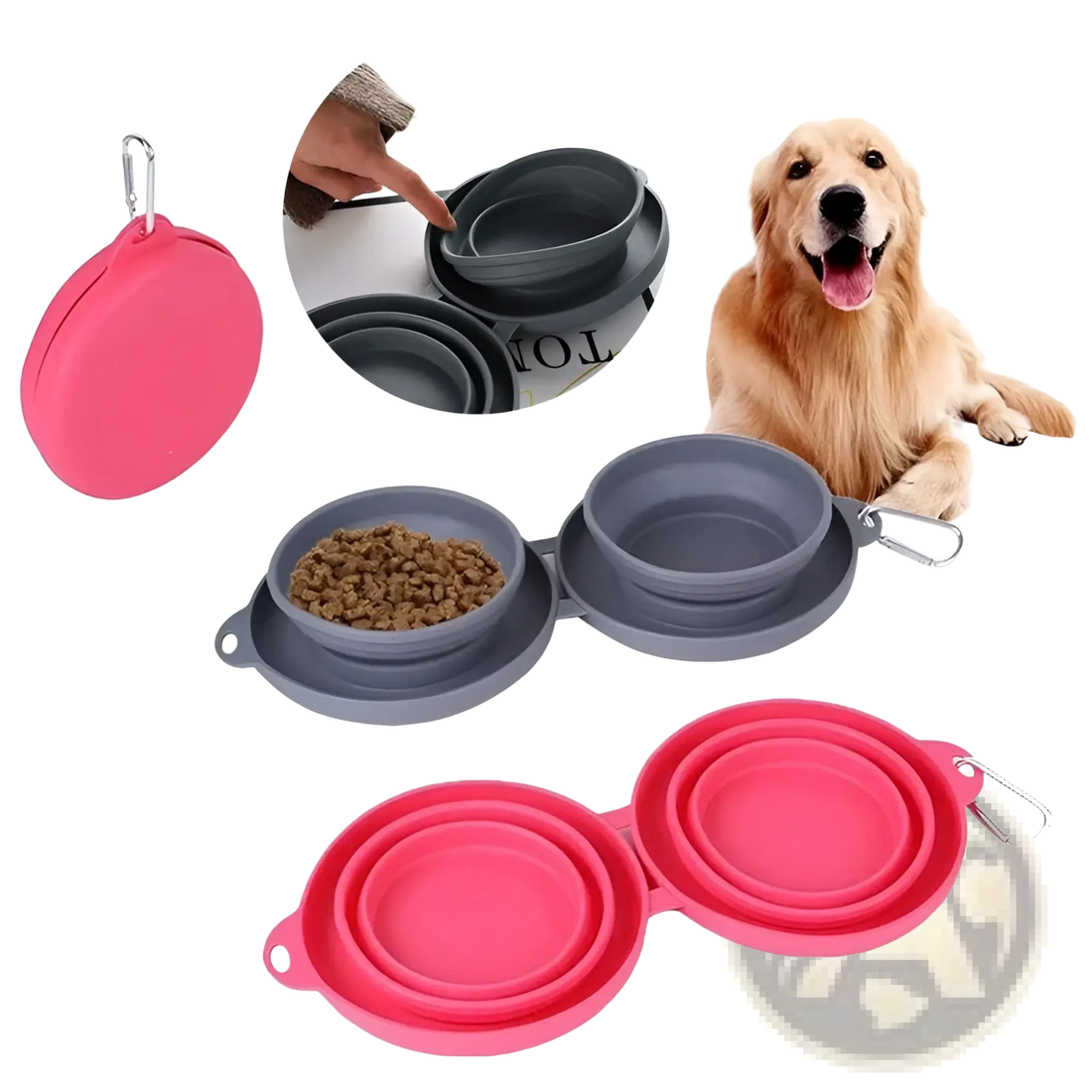 Collapsible Dog Bowl Double Silicone Travel Set