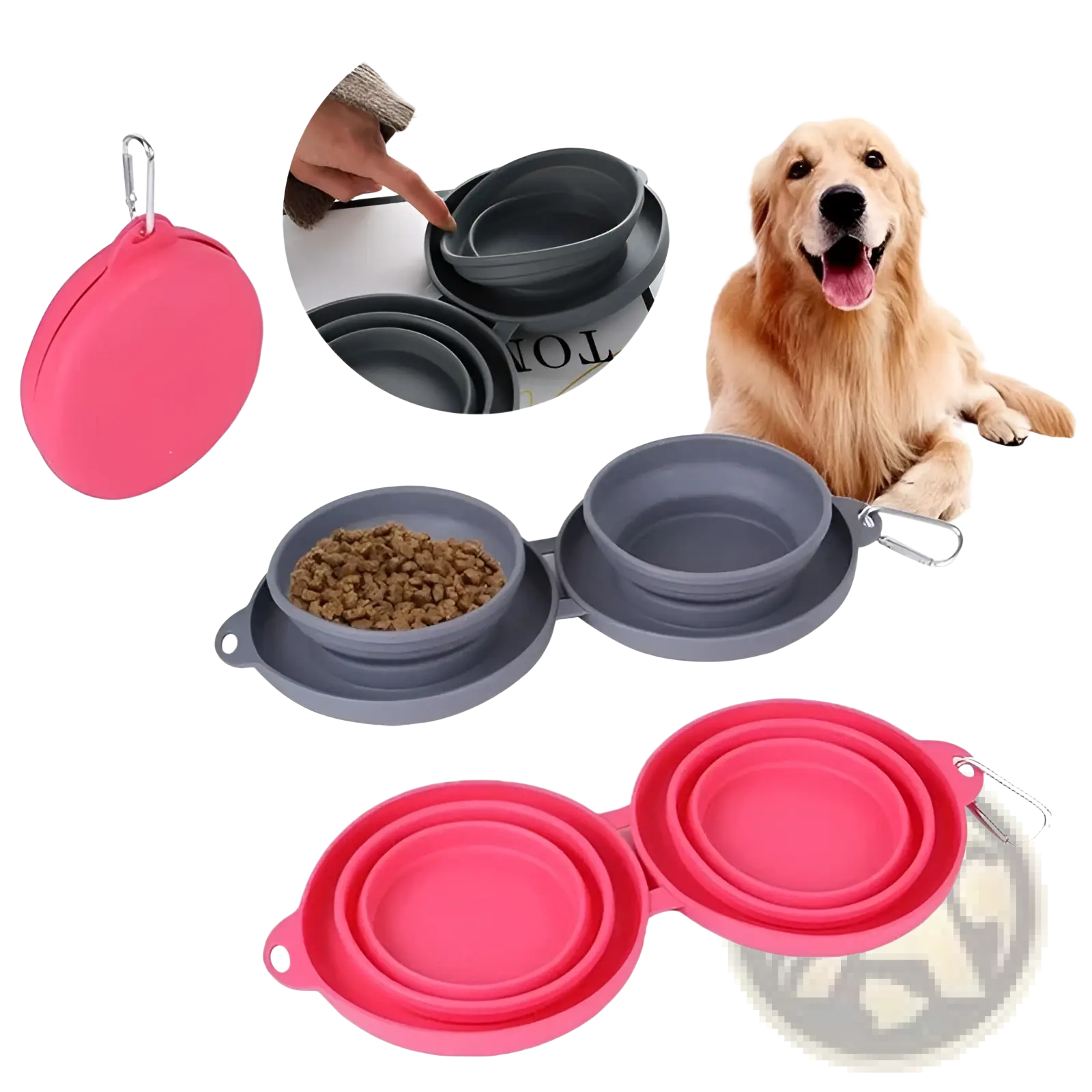 Collapsible Dog Bowl Double Silicone Travel Set