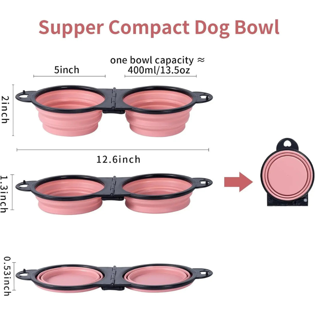Collapsible Dog Bowls Reinforced Rim Dual Travel Feeder
