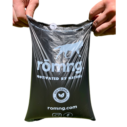 compostable plant-based dog poop bags + bamboo dispenser