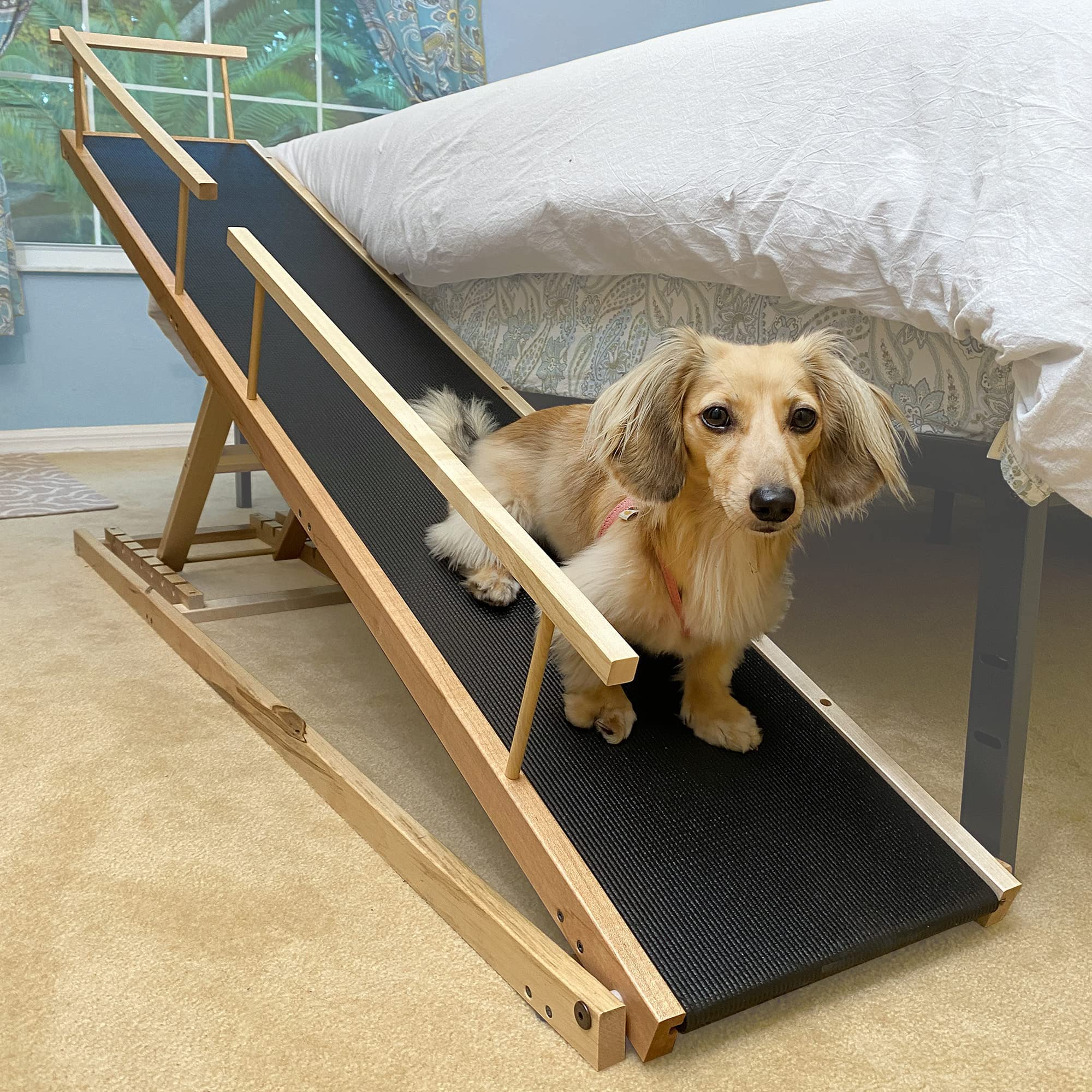 DoggoRamps Adjustable Hardwood Dog Ramp – Solid Maple for Beds &amp; Couches