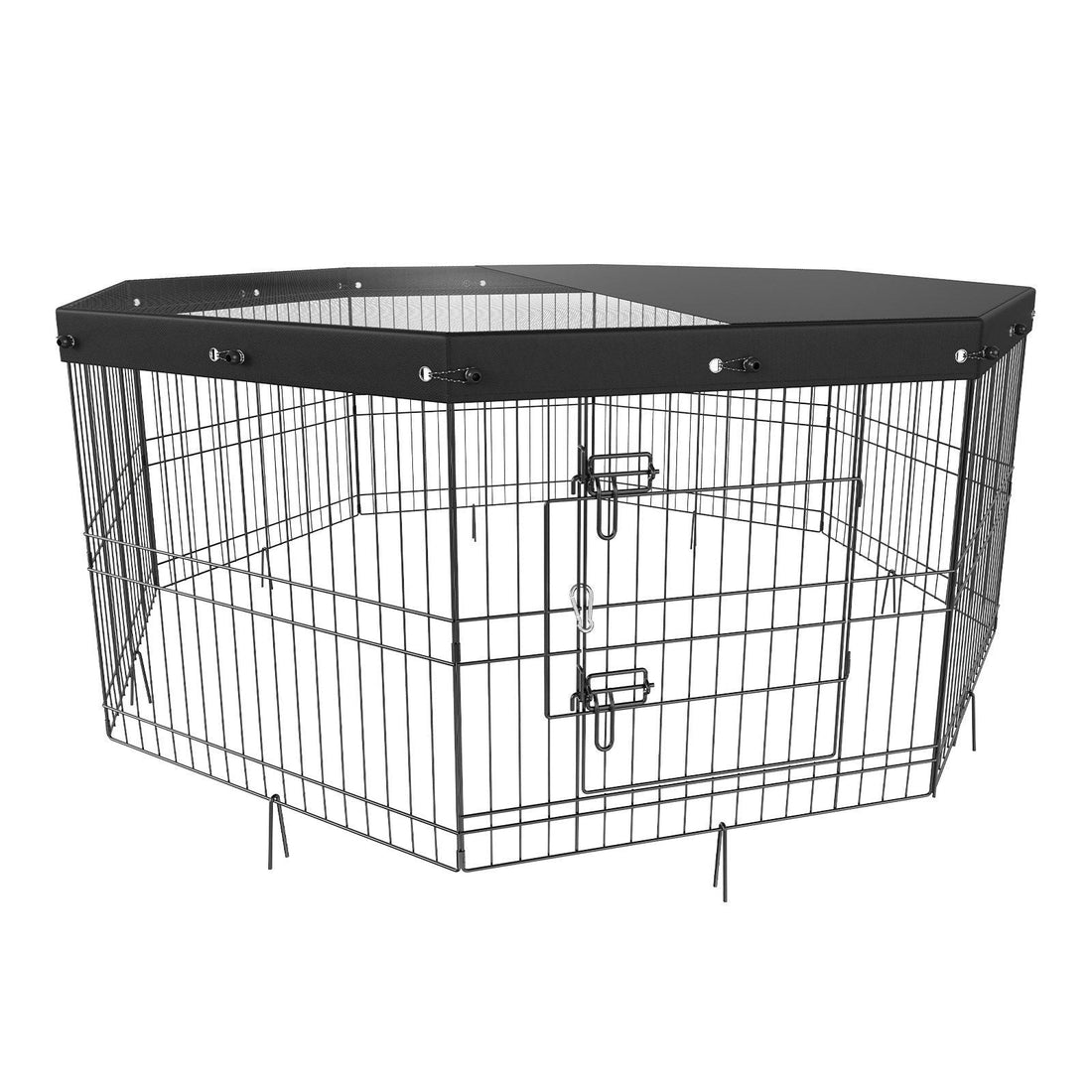 Dog Playpen, 8 Panels Foldable Metal Dog Exercise Pen with Top Cover, 24" H Pet Fence Puppy Crate Kennel with Ground Stakes, Indoor Outdoor Dog Pen for Small Medium Pets, for Camping, Yard