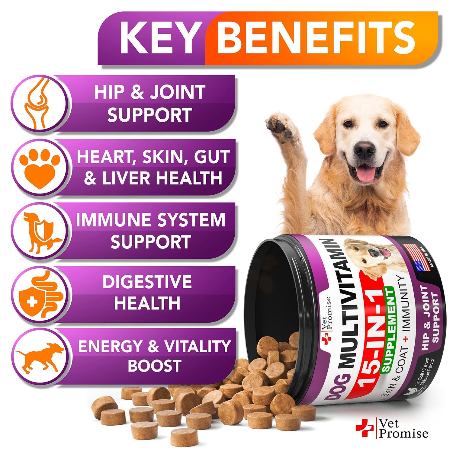 Dog Multivitamin Chews with Glucosamine 120 Count Joint Immune &amp; Mobility