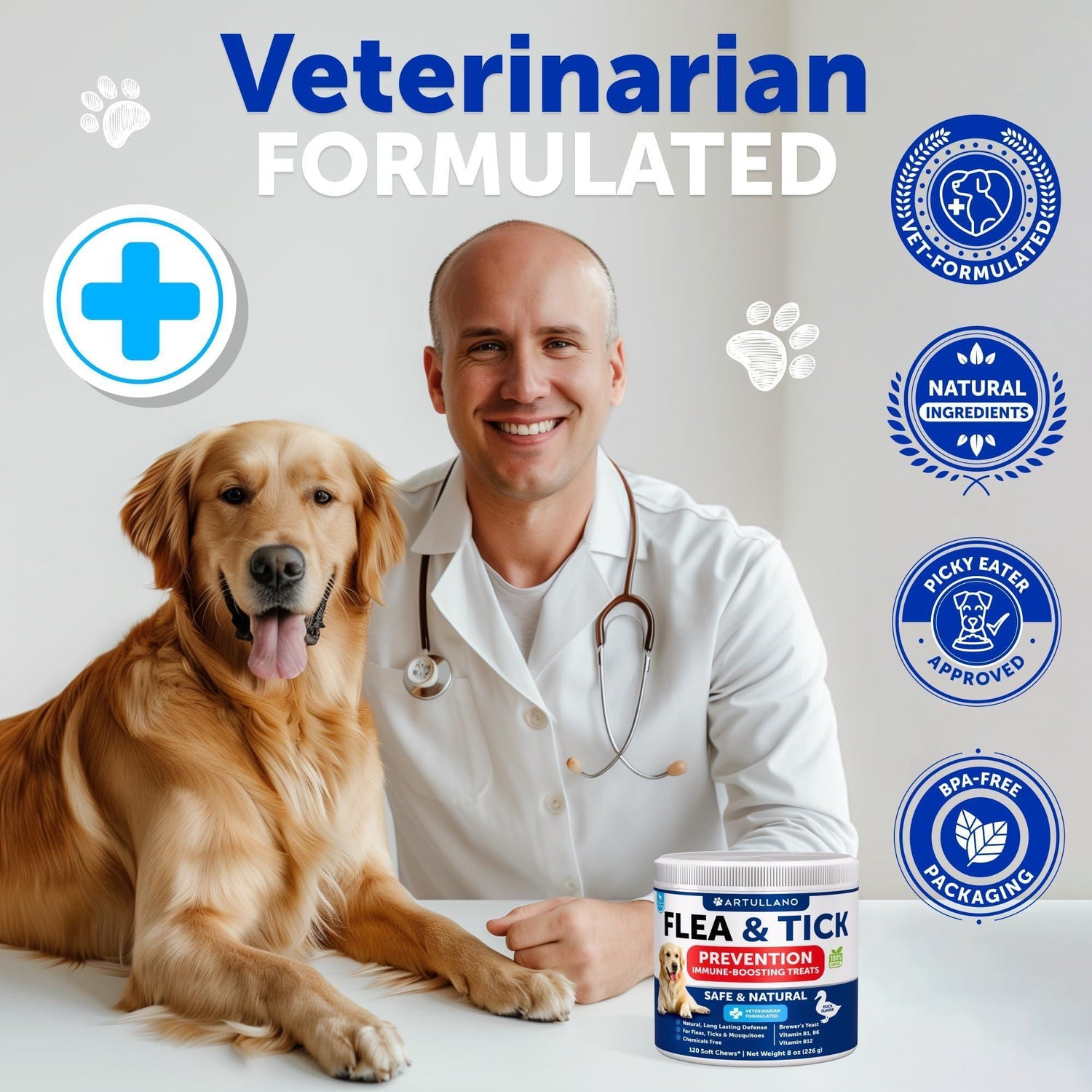 Flea &amp; Tick Chews for Dogs 240 Count 2-Pack Vitamins B1/B6/B12 All Breeds