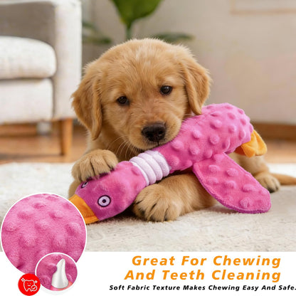 Squeaky Dog Toys For Aggressive Chewers, Durable Stuffed Animal Plush Dog Toy With Soft Fabric For Large, Medium &amp; Small Dogs, Interactive Puppy Chew Toy For Teething, Crinkle Duck Dog Toy - Pink