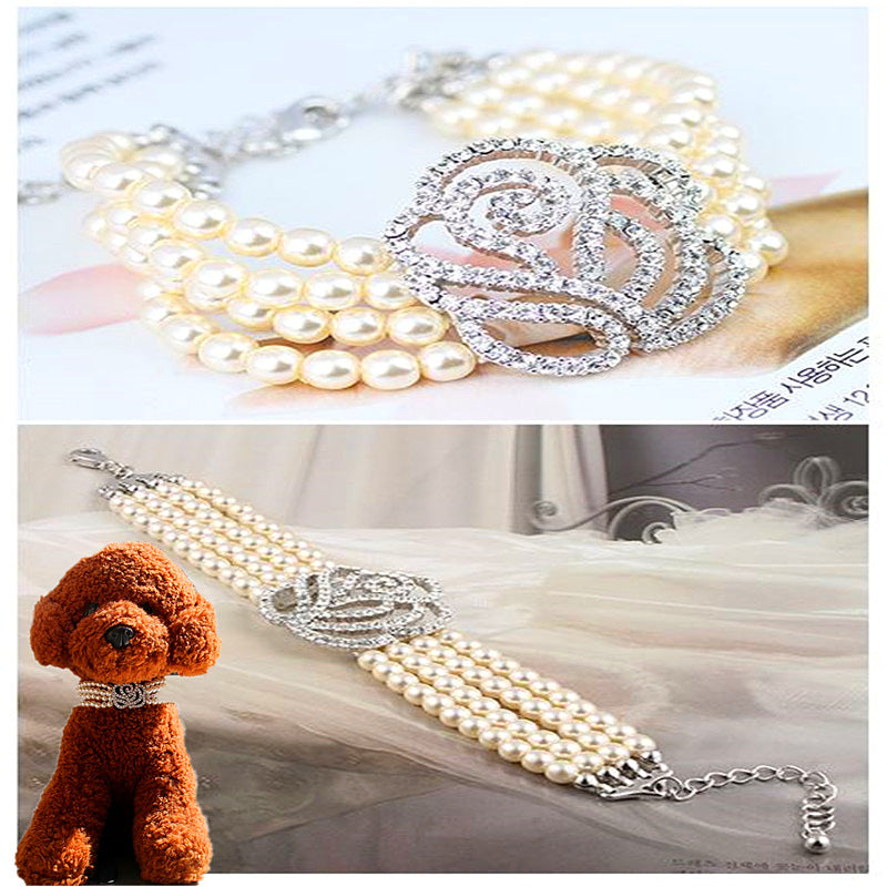 Four-row Pearl-studded Rose Cat And Dog Ornament Accessory