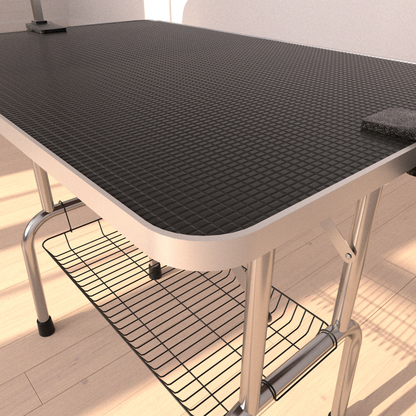 Professional Dog Grooming Table Large Adjustable Heavy Duty Portable with Arm and Noose Mesh Tray in Black Stainless Steel