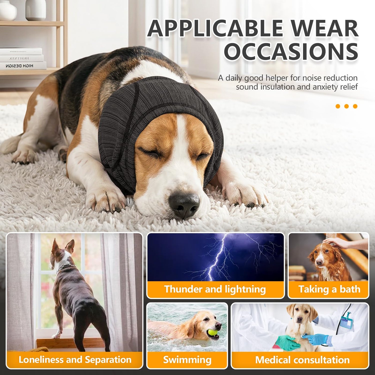 Soft Dog Ear Cover For Loud Noises,Thunderstorm&amp;Fireworks-Dog Ear Wrap Hematoma For Ears Surgery Recovery Prevent Shaking, Scratching-Dogs Head Cover For Bathing, Grooming, Rainy Walks,Swimming