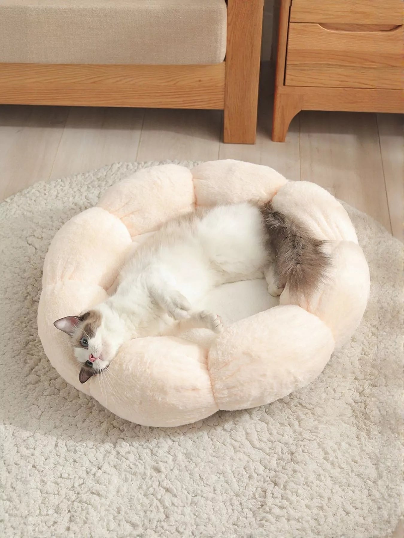 Round Plush Pet Nest with Cloud Pillow