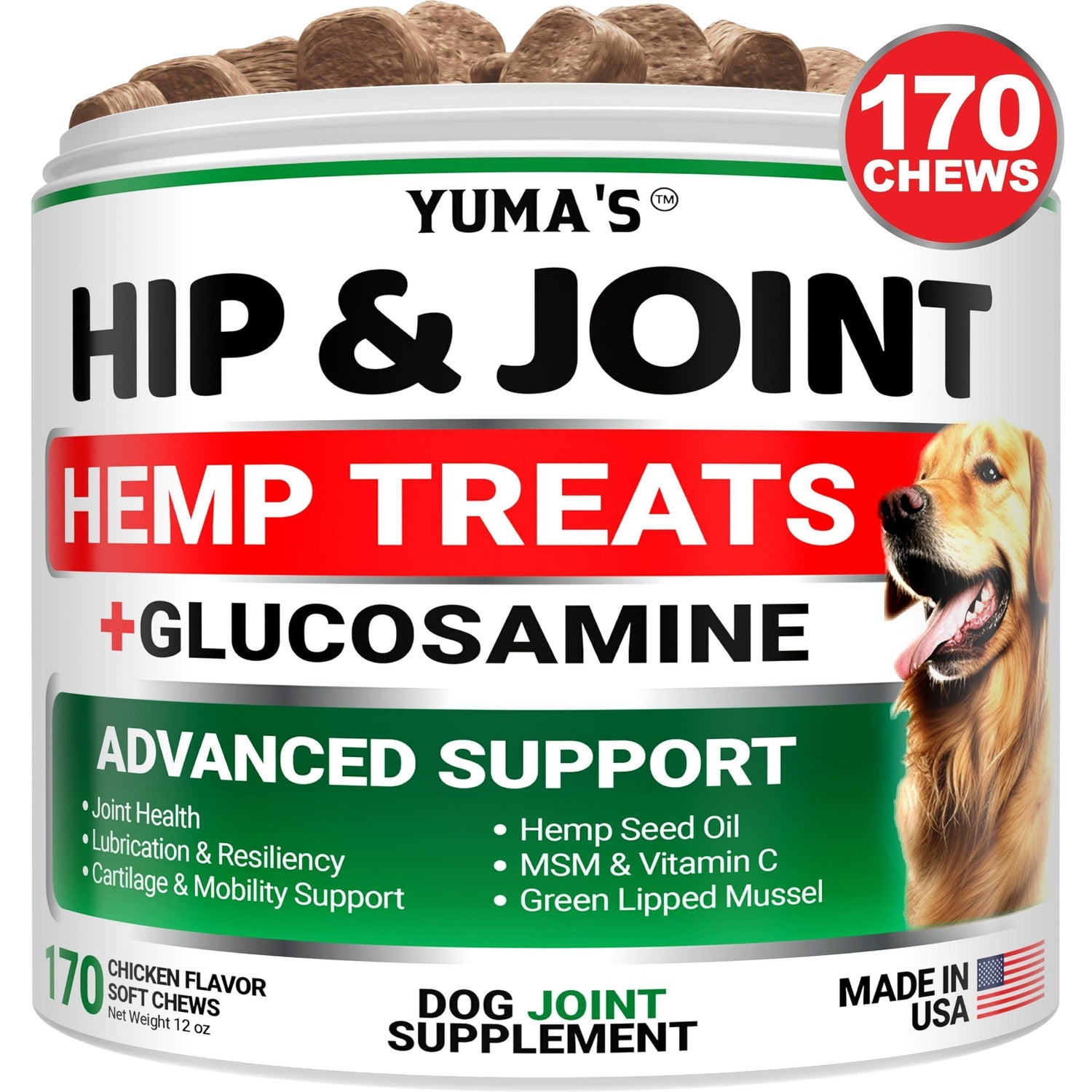 Hemp Hip &amp; Joint Supplement for Dogs Glucosamine &amp; MSM Joint Pain Relief