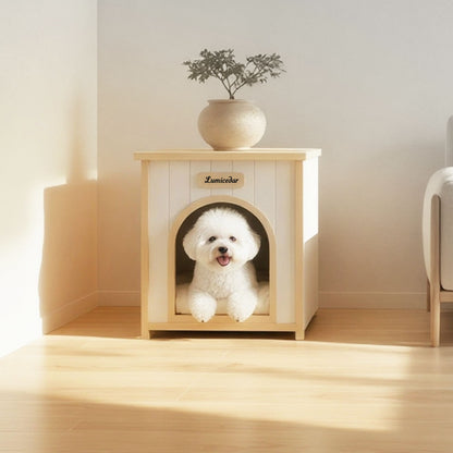 Indoor Dog House With Removable Cushion, Pet House For Cats &amp; Small Dogs - Cream White / Light Yellow
