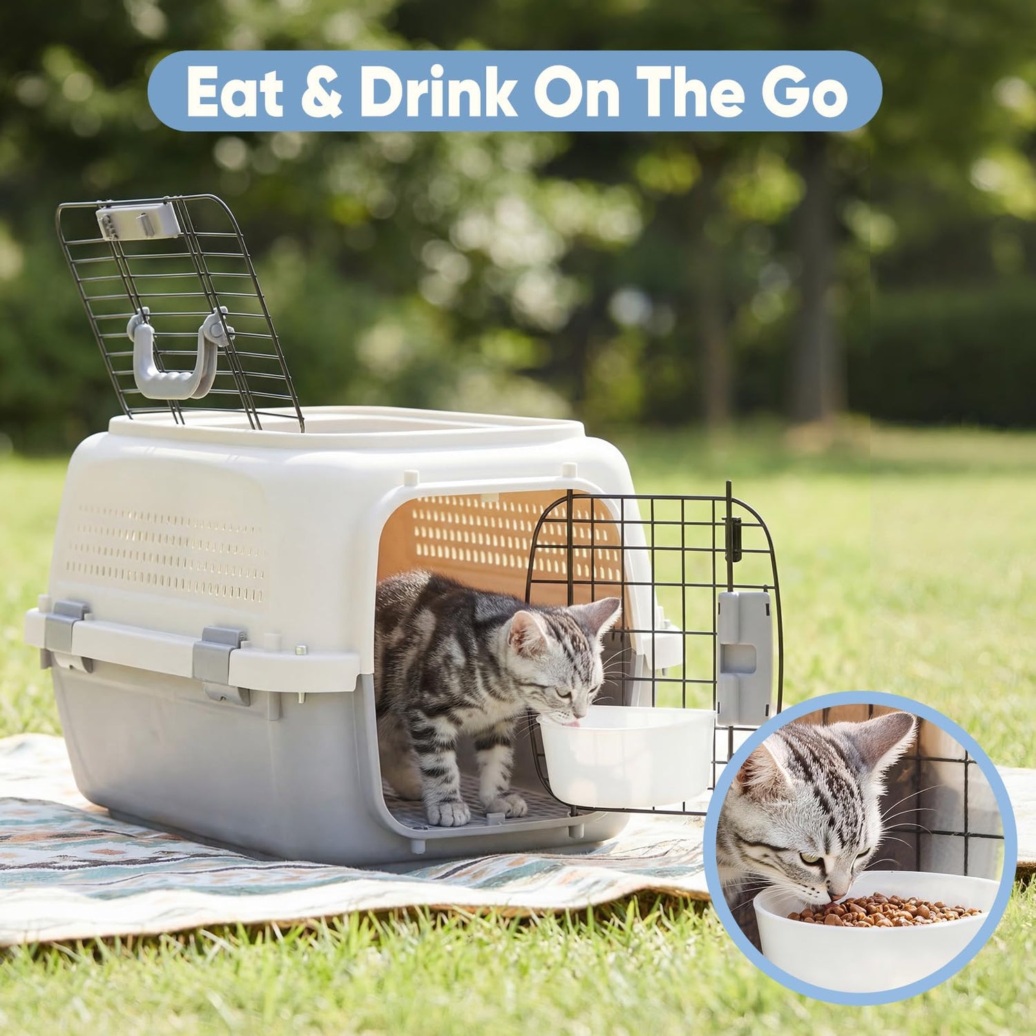 Sided Pet Carrier For Small Dogs &amp; Cats, Airline Approved Travel Crate With Enhanced Security Latches, Front &amp; Top Load Wire Door, Food Bowl For Traveling, Hiking, Camping