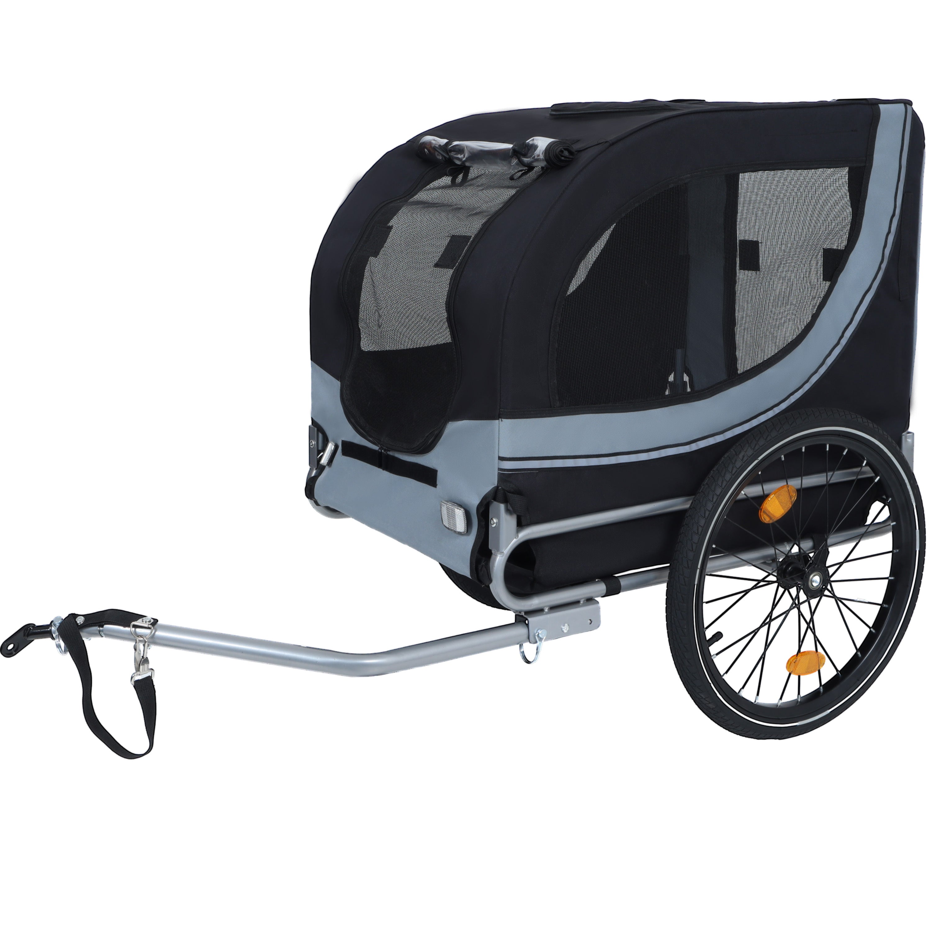 Large Folding Bike Trailer for Dogs – 66LB Capacity All-Terrain Pet Carrier, Durable Steel Frame for Cycling, Jogging, Camping &amp; Outdoor Adventures, Black- Gray