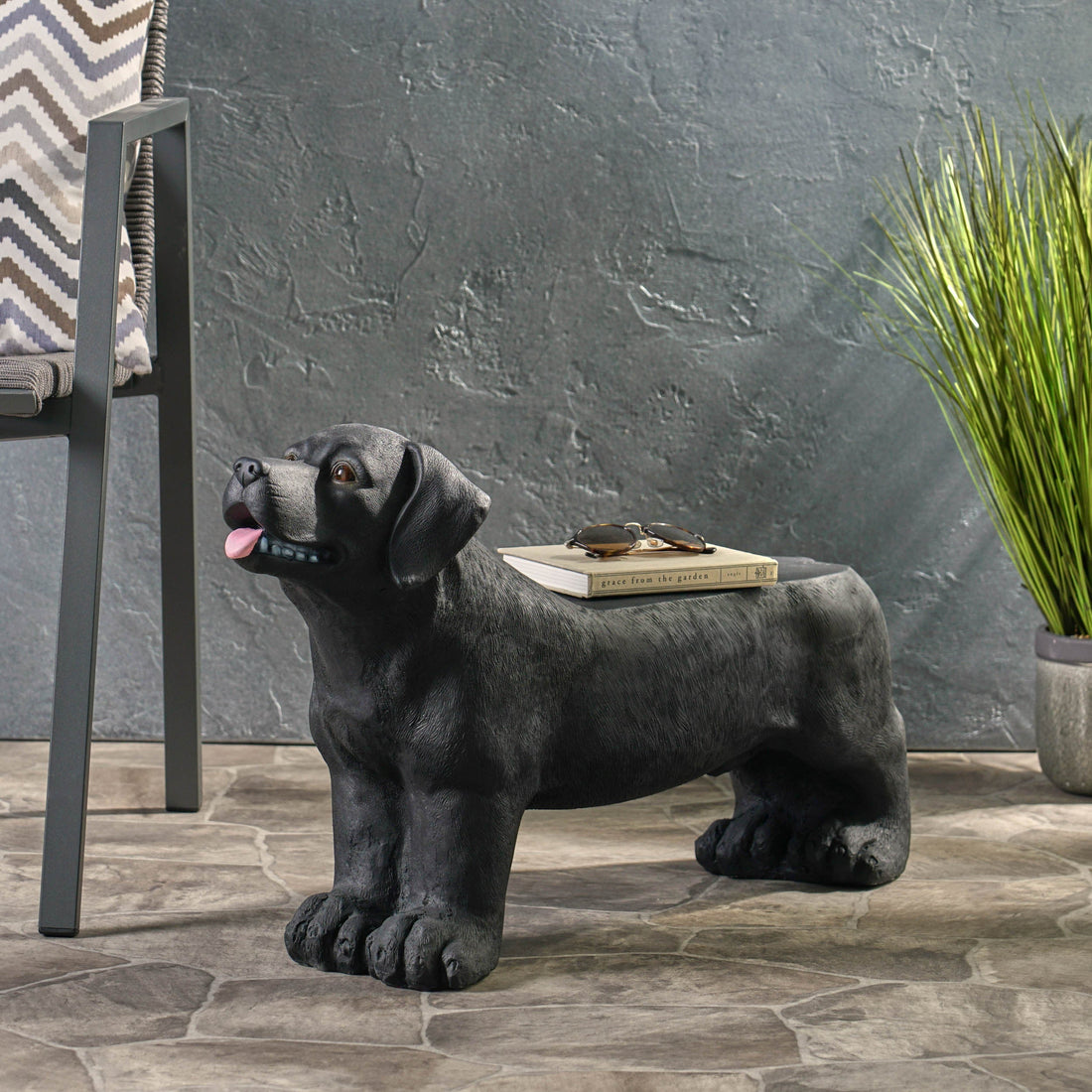 MGO Dog Bench - Outdoor Labrador Design, Matte Black