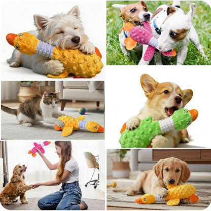 Squeaky Dog Toys For Aggressive Chewers, Durable Stuffed Animal Plush Dog Toy With Soft Fabric For Large, Medium &amp; Small Dogs, Interactive Puppy Chew Toy For Teething, Crinkle Duck Dog Toy - Pink