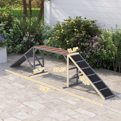 Dog Agility Equipment Ramp with Safety Bar Gray 128w