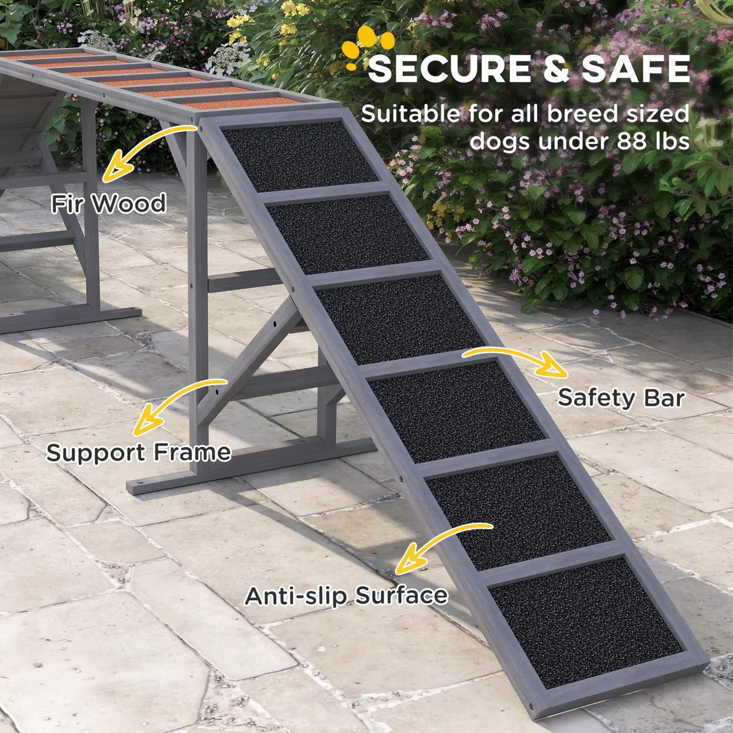 Dog Agility Equipment Ramp with Safety Bar Gray 128w
