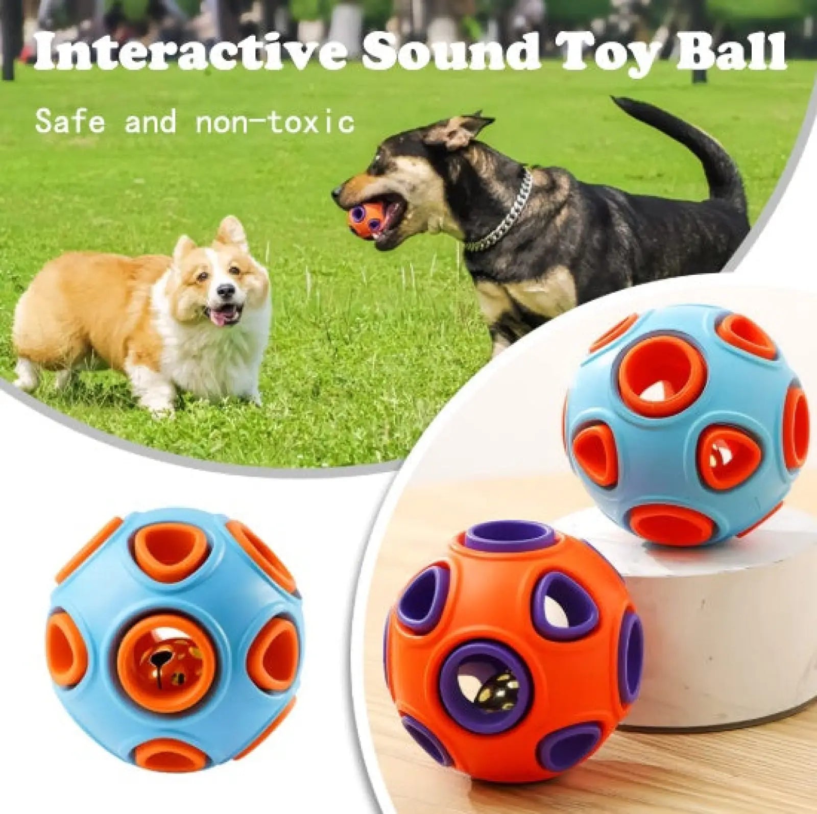 Dog Bell Ball 2 Pack Interactive Rubber Chew Toy