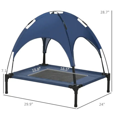 Elevated Cooling Pet Bed with Removable Canopy Blue Mesh Cot