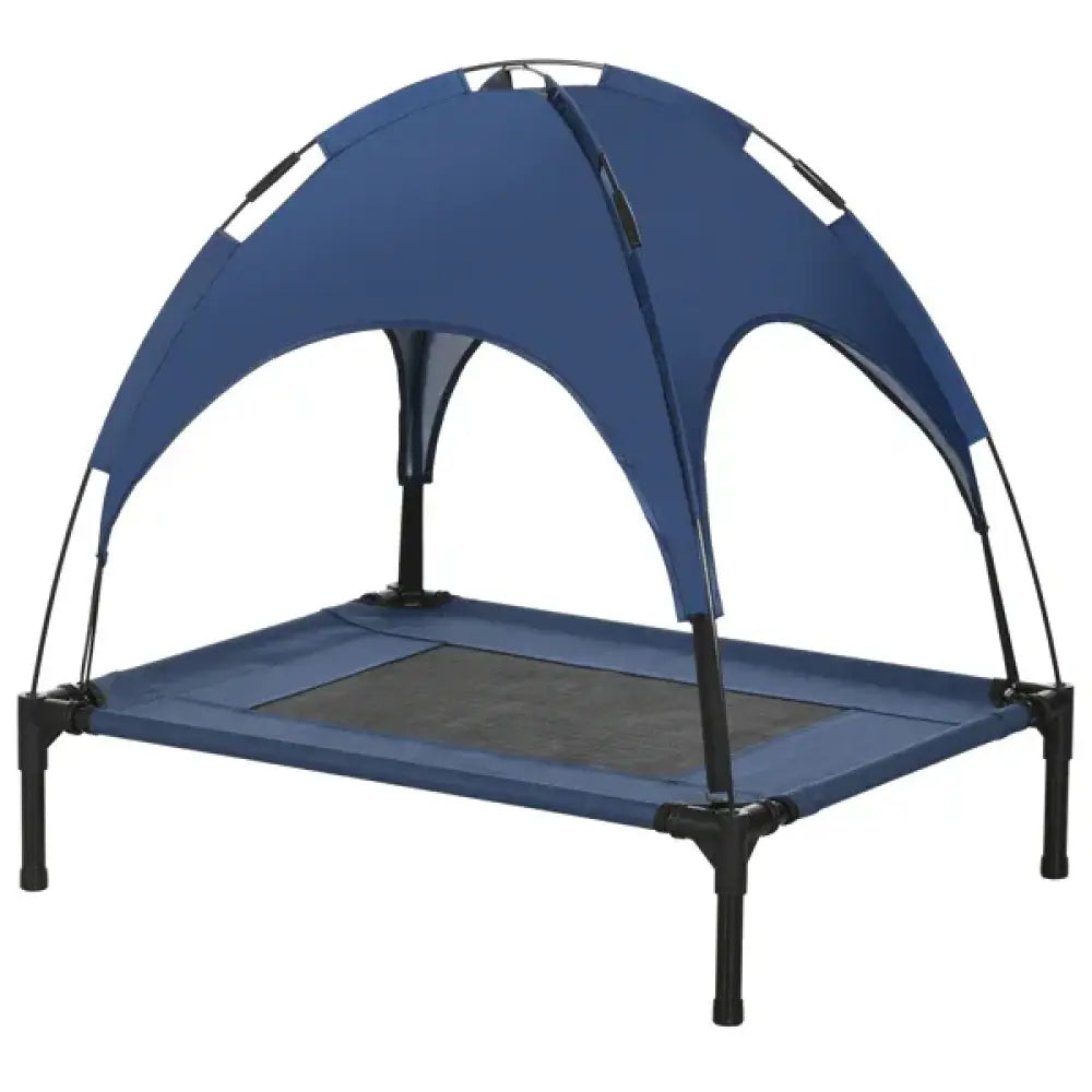 Elevated Cooling Pet Bed with Removable Canopy Blue Mesh Cot