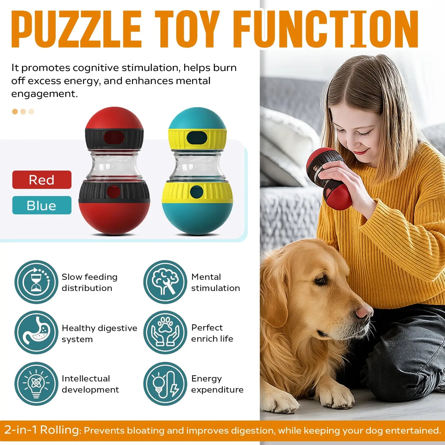 Dog Puzzle Toy Adjustable Treat Dispensing Slow Feeder