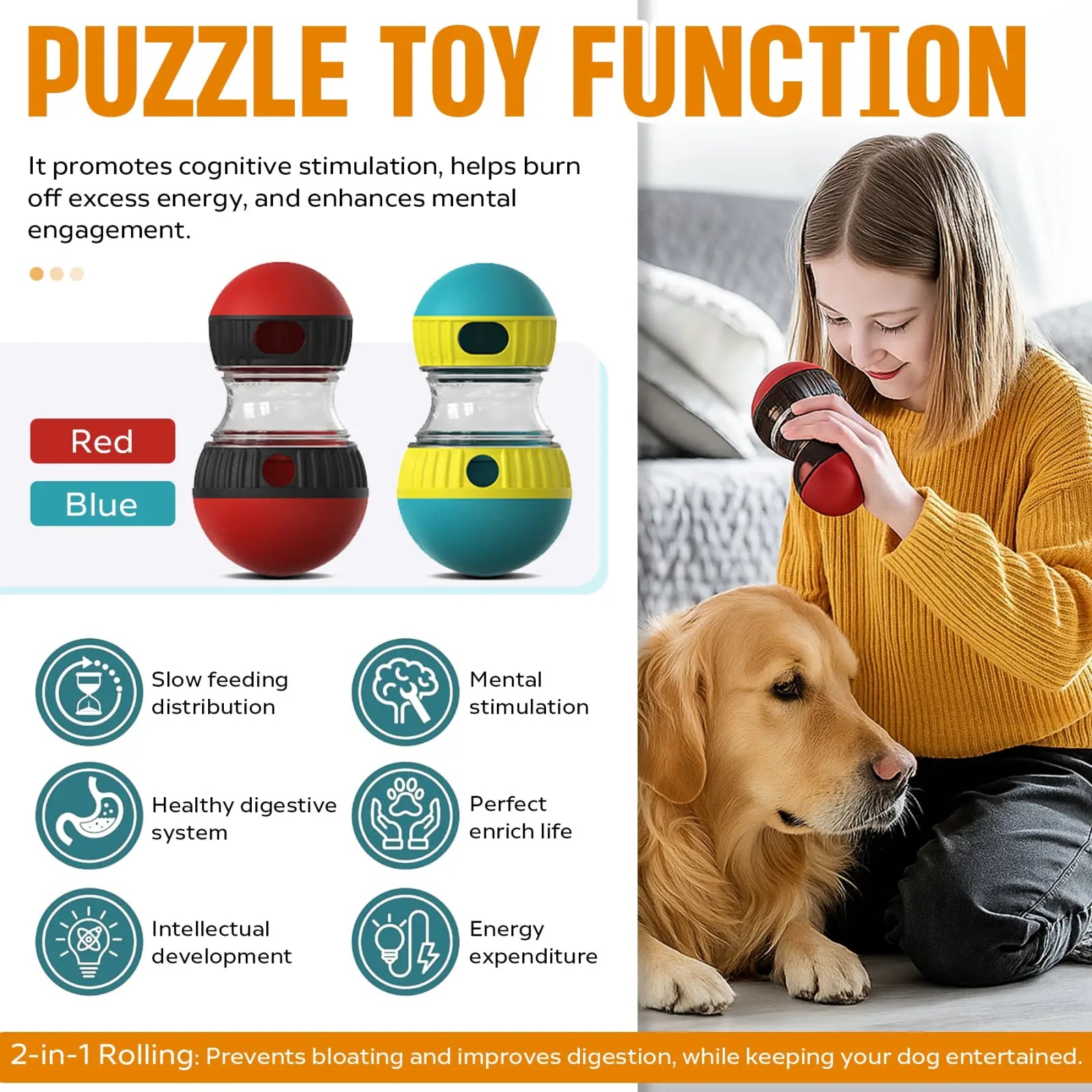 Dog Puzzle Toy Adjustable Treat Dispensing Slow Feeder