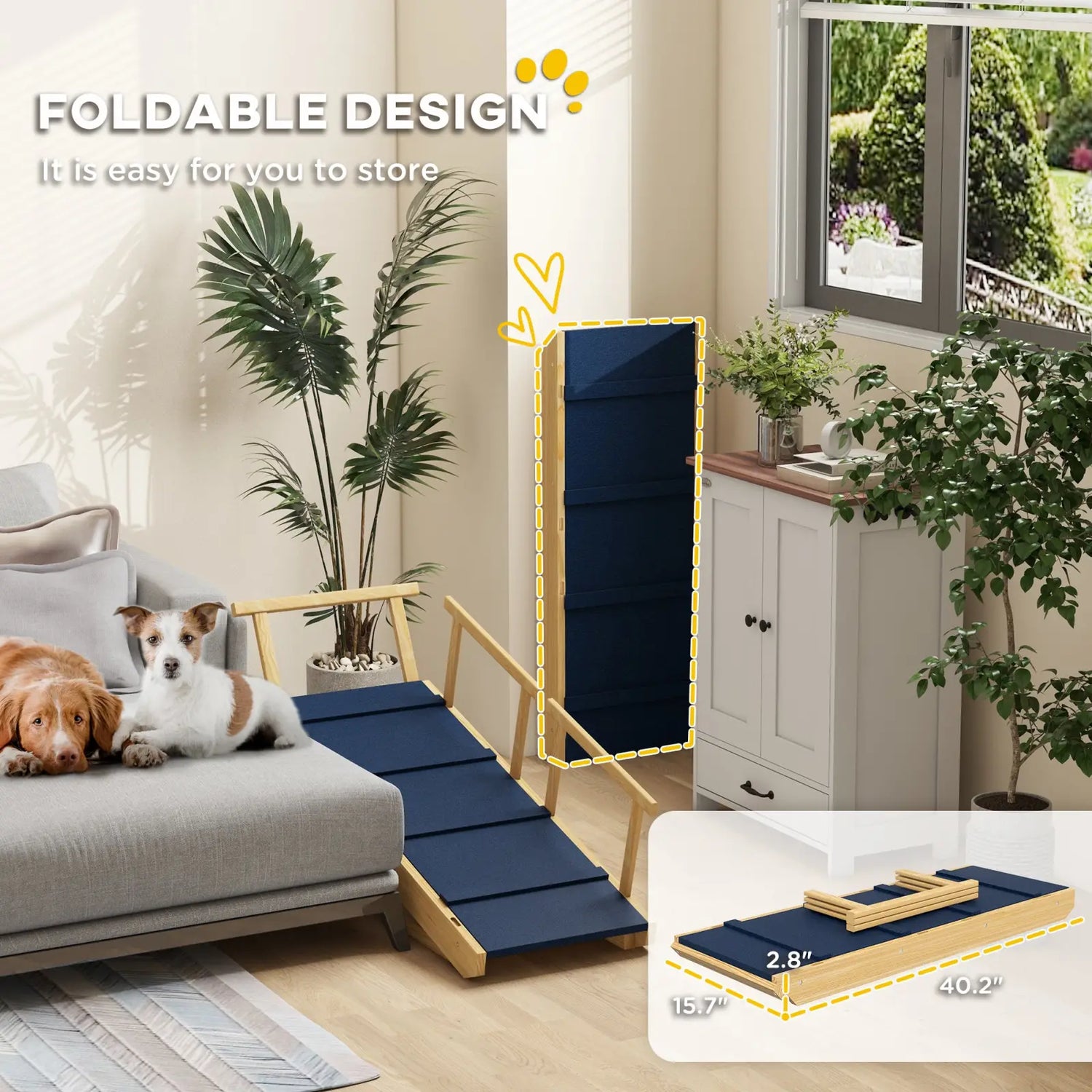 Dog Ramp Adjustable Pine Wood Folding Pet Stairs