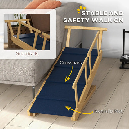 Dog Ramp Adjustable Pine Wood Folding Pet Stairs