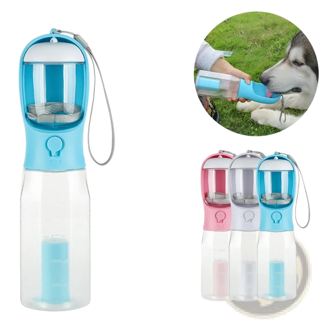 Dog Water Bottle 3 in 1 Portable Feeder with Poop Bag