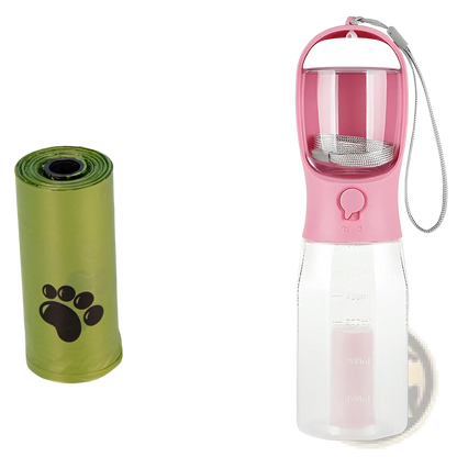 Dog Water Bottle 3 in 1 Portable Feeder with Poop Bag
