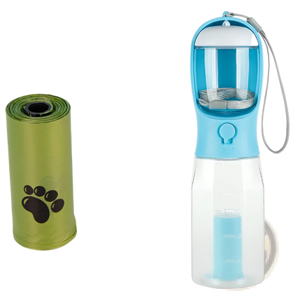 Dog Water Bottle 3 in 1 Portable Feeder with Poop Bag