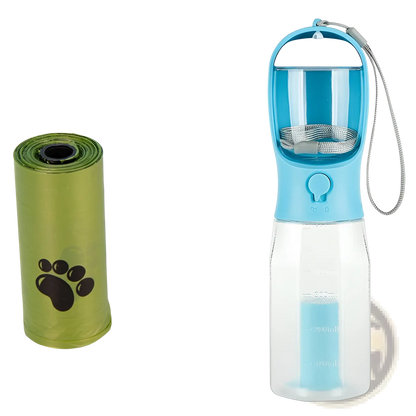 Dog Water Bottle 3 in 1 Portable Feeder with Poop Bag