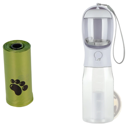 Dog Water Bottle 3 in 1 Portable Feeder with Poop Bag