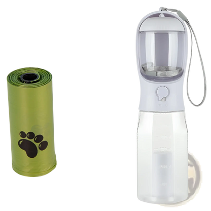 Dog Water Bottle 3 in 1 Portable Feeder with Poop Bag