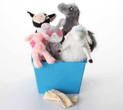 Down on the Farm Dog &amp; Puppy Gift Basket: 3 Sizes / Squeak or Silent Plush Toys
