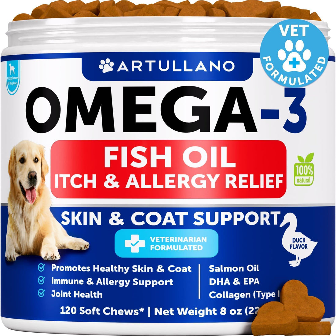 Skin &amp; Coat Fish Oil Chews for Dogs 120 Soft Chews Omega