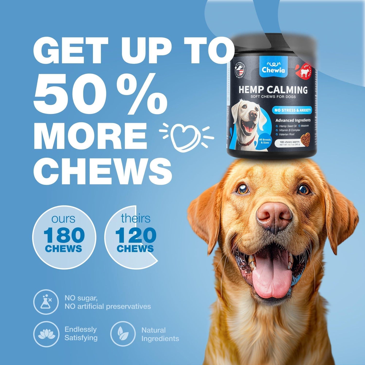 Hemp Calming Chews for Dogs Anxiety Relief L-Theanine &amp; Chamomile