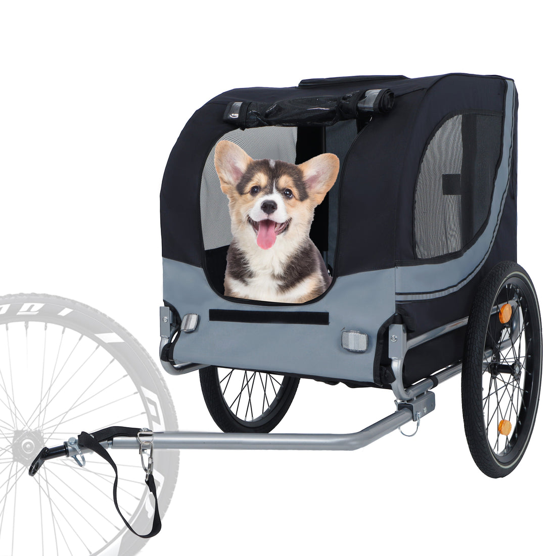 Large Folding Bike Trailer for Dogs – 66LB Capacity All-Terrain Pet Carrier, Durable Steel Frame for Cycling, Jogging, Camping &amp; Outdoor Adventures, Black- Gray