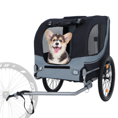 Large Folding Bike Trailer for Dogs – 66LB Capacity All-Terrain Pet Carrier, Durable Steel Frame for Cycling, Jogging, Camping &amp; Outdoor Adventures, Black- Gray