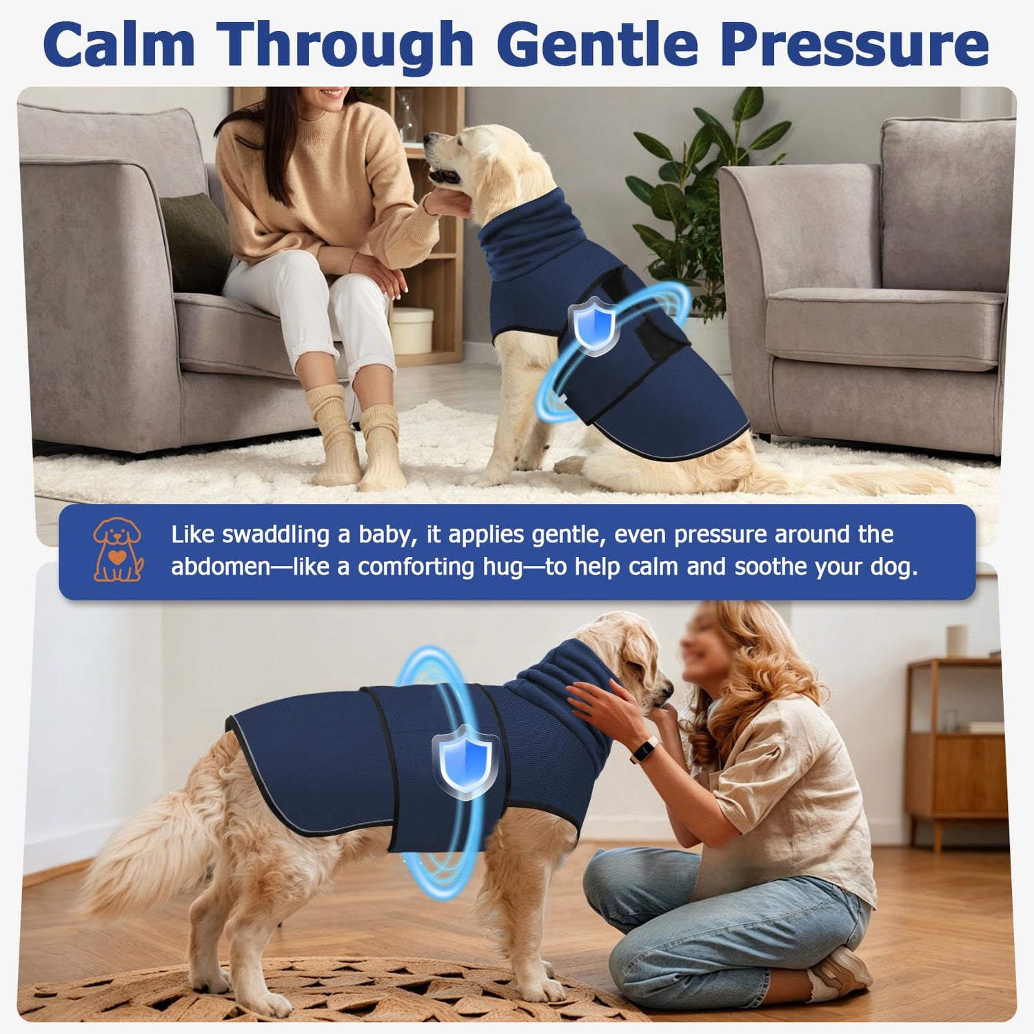 2-in-1 Dog Anxiety Vest With Hood, Soft Dog Calming Shirt With Stretchy Ear Head Cover For Stress Relief, Breathable Shirt Jacket For Thunderstorms, Separation &amp; Vet Visits