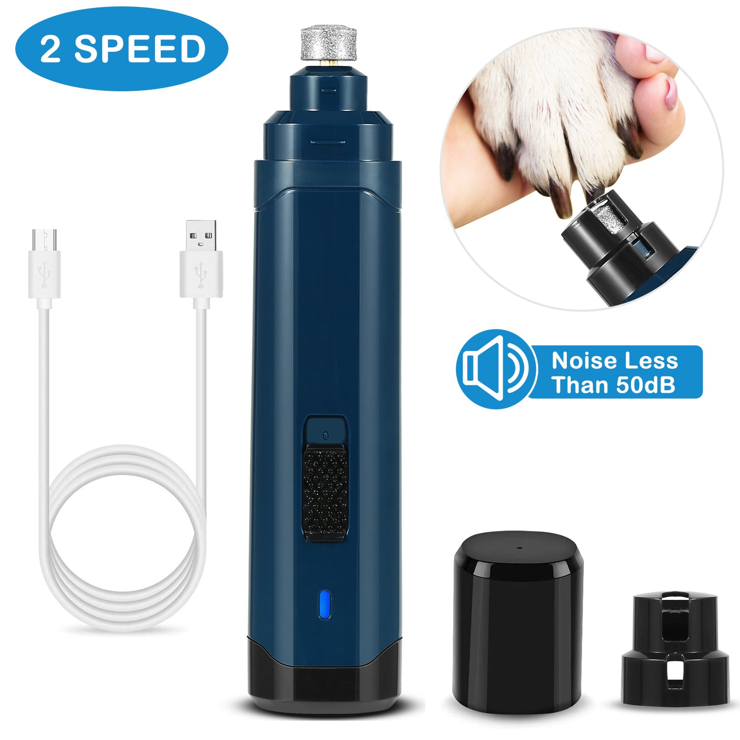Dog Nail Grinder 2 Speeds Quiet USB Rechargeable Pet Nail Grinder Professional Pet Nail Trimmer Cordless Paws Grooming &amp; Smoothing Claw Care for Small